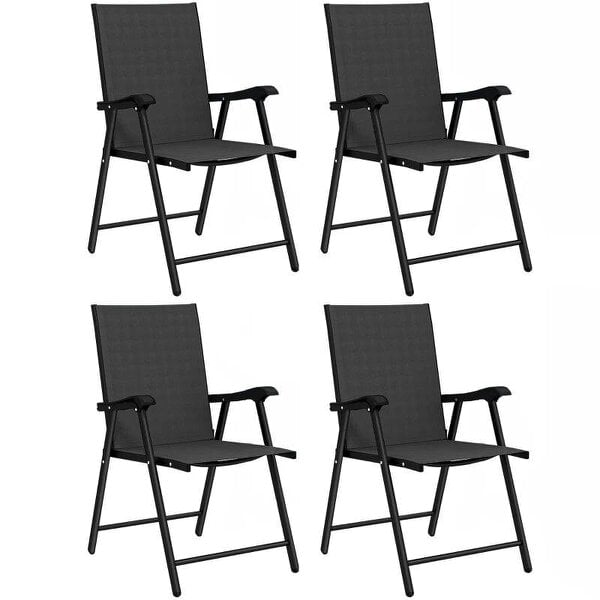 Folding Garden Chairs Set of 4, Foldable Garden Dining Chairs with High Back, Armrests, Texteline Seat, Black