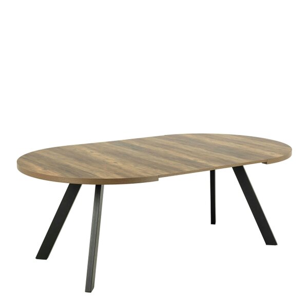 Wyld Haus Bern Round Oak Look Extendable Dining Table Black Steel Legs
