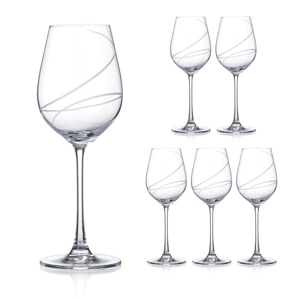 Diamante White Wine Glasses 'Arctic' Cut Design - Set of 6