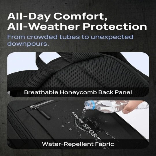 Havendro Black Backpack Rucksack Large Upgraded Mens Womens Bag Travel Work School Sports