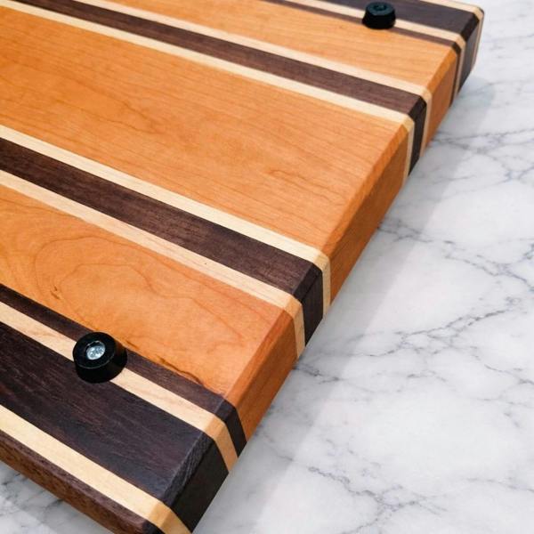 Giraffes & Craftz Handcrafted Striped Hardwood Chopping Board – Cherry, Walnut, Maple & Wenge – Handmade Butcher Block