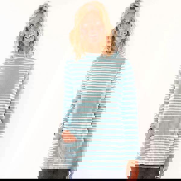 Lazy Jacks Women's Striped Roll Neck Sweatshirt - Ocean