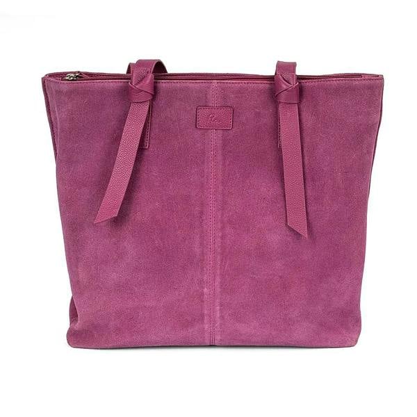 Pia Magenta Suede Tote Bag, Spacious Bag with Leather Handles