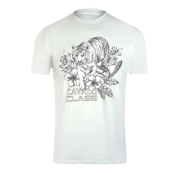 Cavalli Class Tiger Floral Logo White T-Shirt