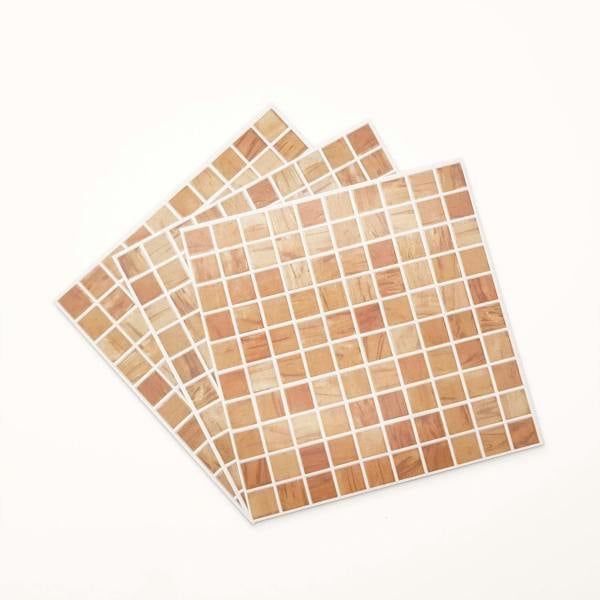WALPLUS WT1592 - Triana Marble Brown and Cream Mosaic Wall Tile Sticker Set - 15 x 15 cm (6 x 6 in) - 24 pcs