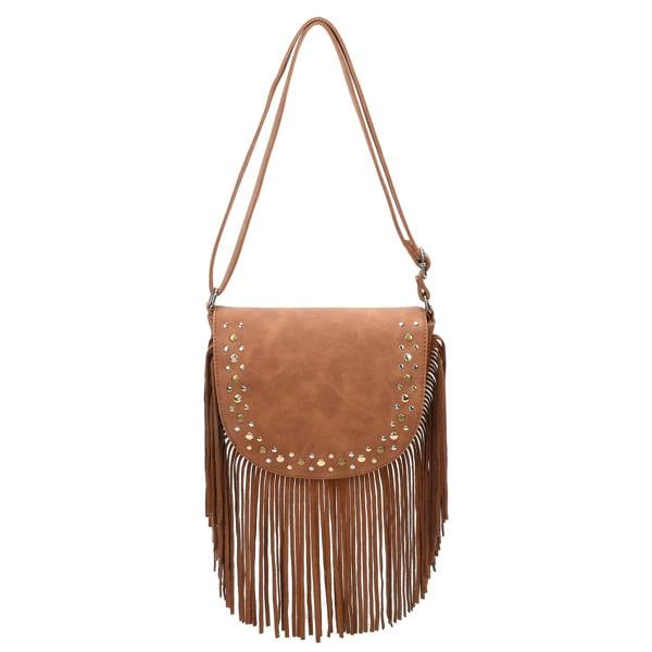 Kitise Western Style Bohemian Fringe Tassel Studded Crossbody Bag