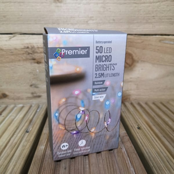 Samuel Alexander 50 LED 2.5m Premier MicroBrights Indoor Outdoor Christmas Multi Function Battery Operated Lights with Timer on Pin Wire in Rainbow