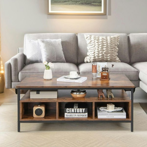 Rafaelo Mobilia Industrial Wooden Coffee Table With Storage Shelves