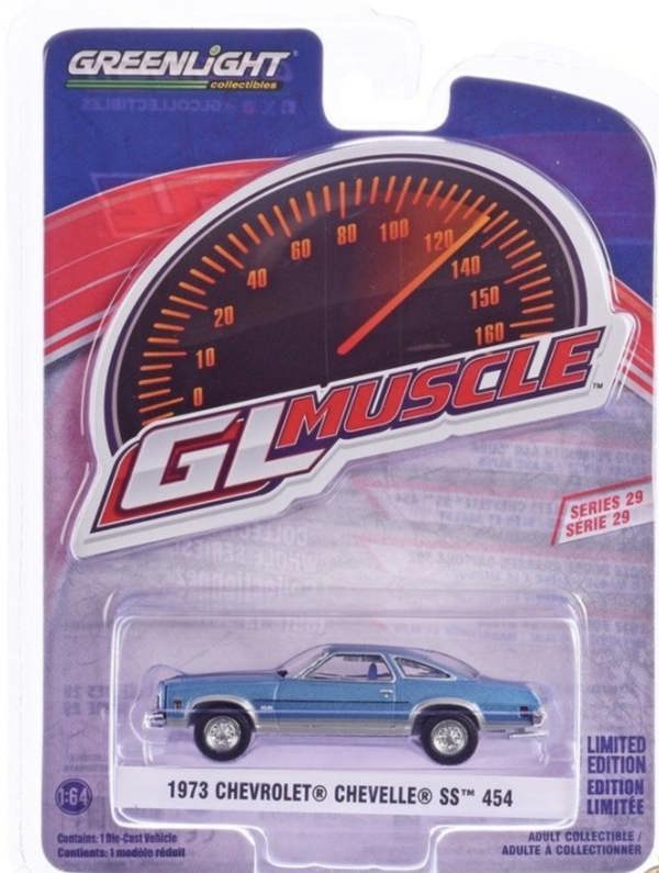 MCSlots Chevrolet Chevelle SS 454 1973 Blue Metallic and Silver 1:64 Greenlight 13360D