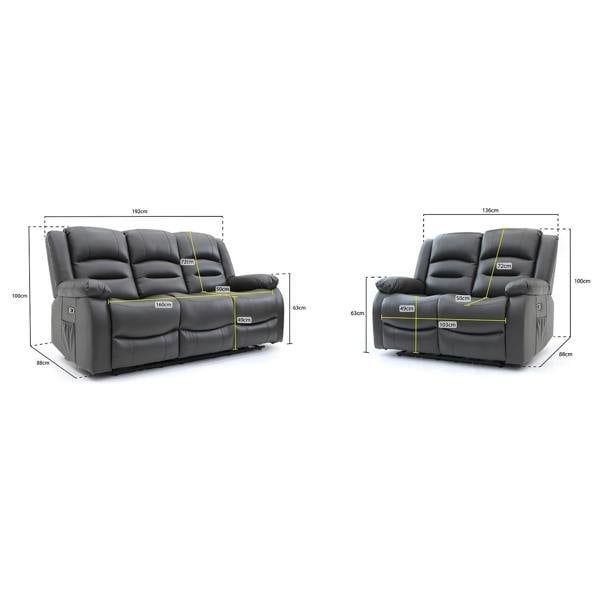 Furnishings For Less Arlo Black or Grey Leather Like Electric Reclining Sofa Suite 3 + 2 USB + Drinks Tray