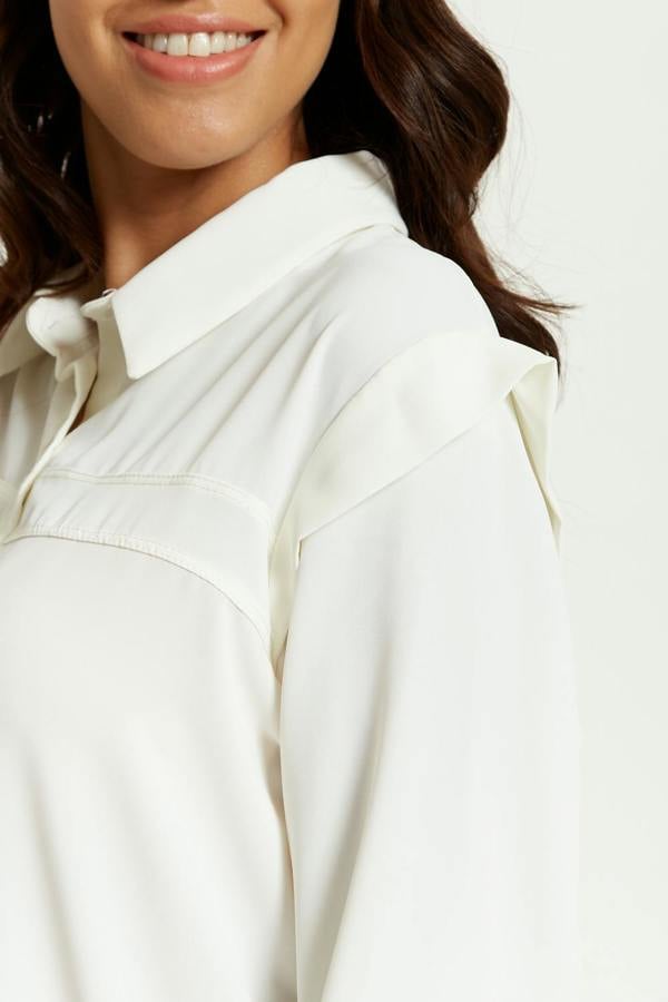 Hoxton Gal Relaxed Fit Shoulder Detailed Long Sleeves Shirt in White