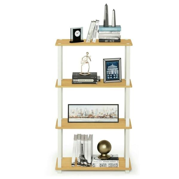 WALPLUS Turn-S-Tube 4-Tier Multipurpose Shelf Display Rack with Square Tube, Beech/White perfect for organized storage and display
