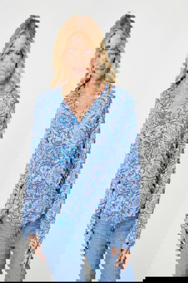 Blue | Printed Long Sleeve Blouse Top