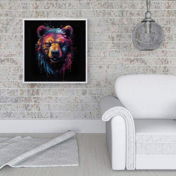 Warren Reed Splash Art Bear Face Framed Canvas