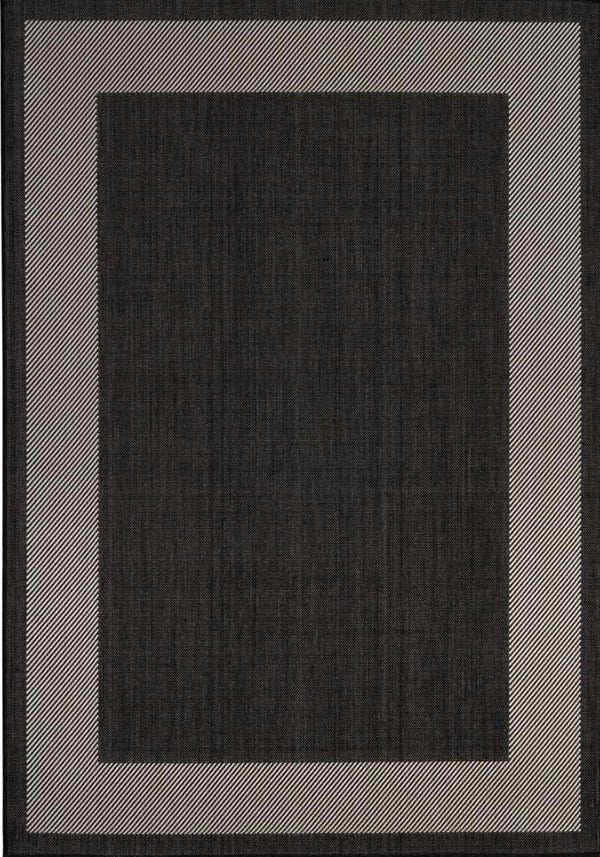 Outdoor Black Bordered Rug Weather resistant, Durable.