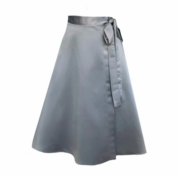 Frock Tales Meyer Wrap Midi Skirt In Silver Satin With Pockets