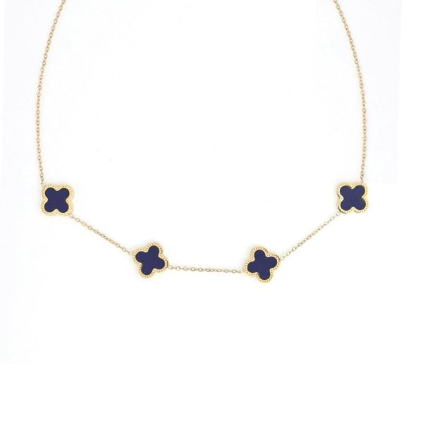 Say It With Blue Clover Choker Necklace - Yellow Gold Plated
