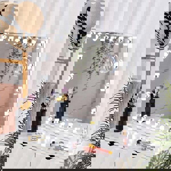 Living and Home Hollywood Vanity Mirror Desktop Cosmetic Mirror with LED Lights & With 10X Magnifier