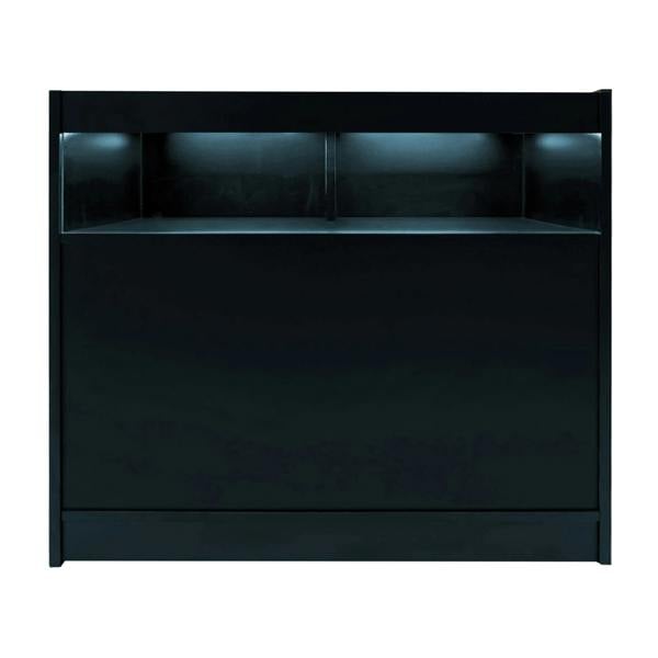Luna LED Shop Counter Set in sleek black, featuring illuminated shelves and a smooth surface, ideal for retail displays