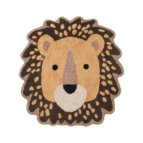 Lion-shaped rug with a brown mane on a white background