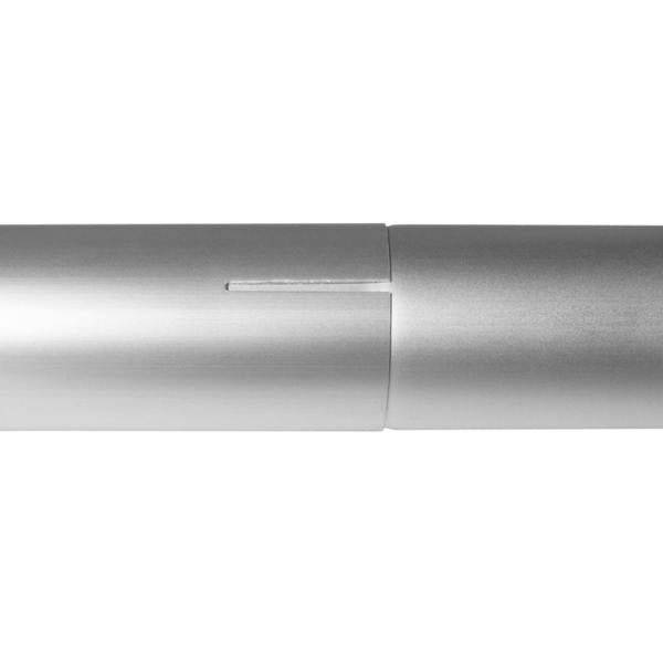 Close-up of a silver aluminum vacuum pole featuring a smooth, brushed finish and a secure locking mechanism for easy assembly