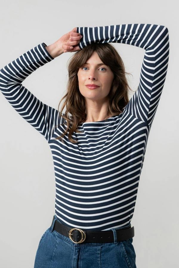 Lily & Me Monica Jersey Striped Long Sleeve Top Navy