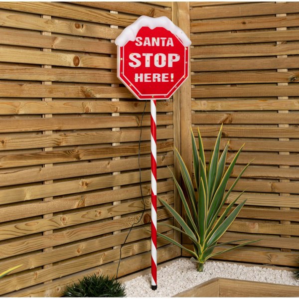 Samuel Alexander 1m Light up Red Santa Stop Here Sign with 30 Multi-Coloured LEDs