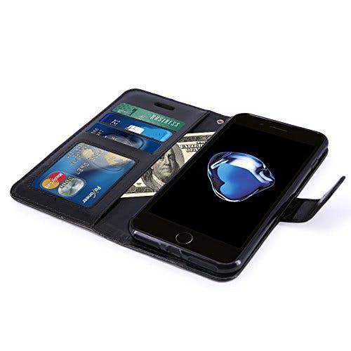 iPhone 8 Plus Case, PU Leather Wallet Case Flip Cover with Card Slots & Stand For Apple iPhone 8 Plus - Black