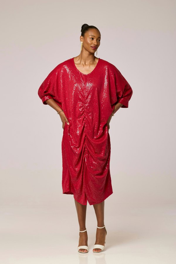 Lioness by TF Sequined Midi Dress - Cherry Red