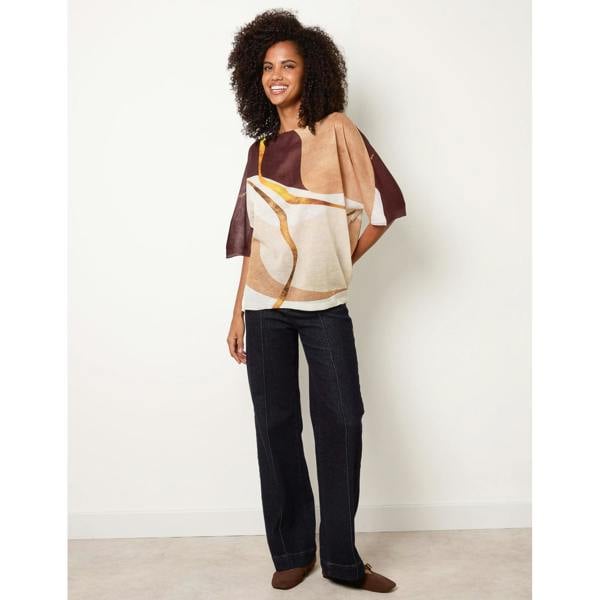Blue Vanilla Striking Watercolour Fine Knit Abstract Top