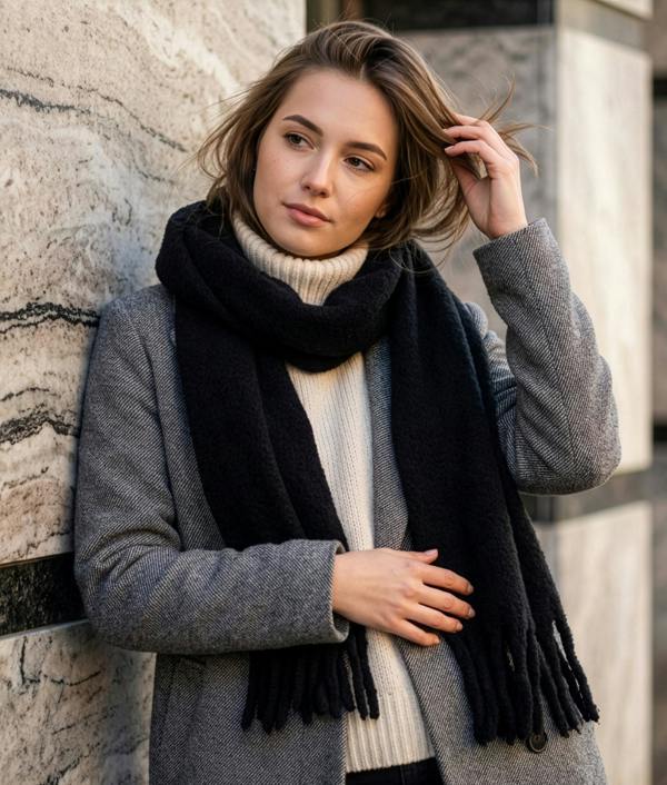 VIA MONTEN Women’s Faux Mohair Scarf, Oversized Winter Scarf Wrap with Fringe, Soft Fluffy Long Shawl for Cold Weather