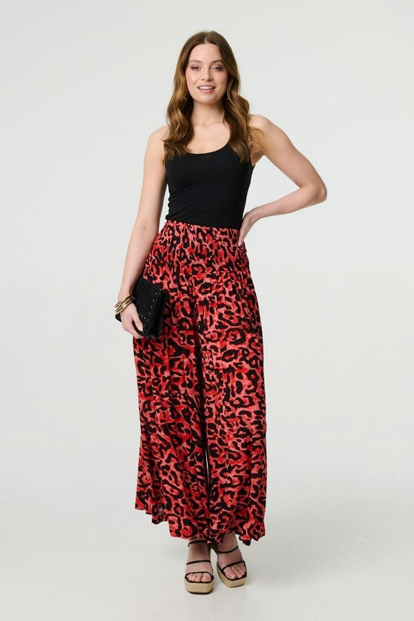 Red | Animal Print High Waist Palazzo Pants

