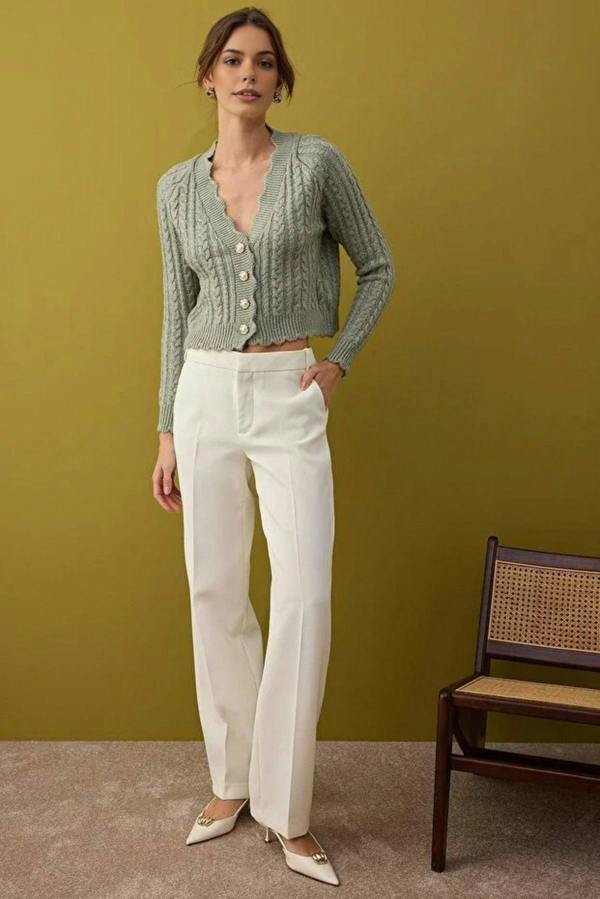 WOVCOR Soft Textured Crop Knit Cardigan with Pearl Button Details