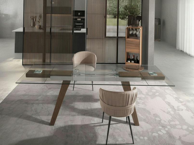 Angel Cerdá Rectangular tempered glass and walnut extending dining table 1131