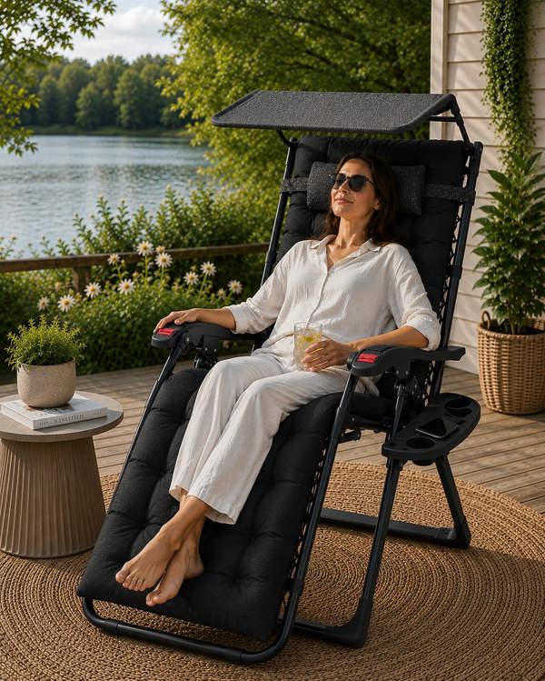 Groundlevel Luxury Gravity Chairs With Thick Cushion and Canopy - 2 Chairs