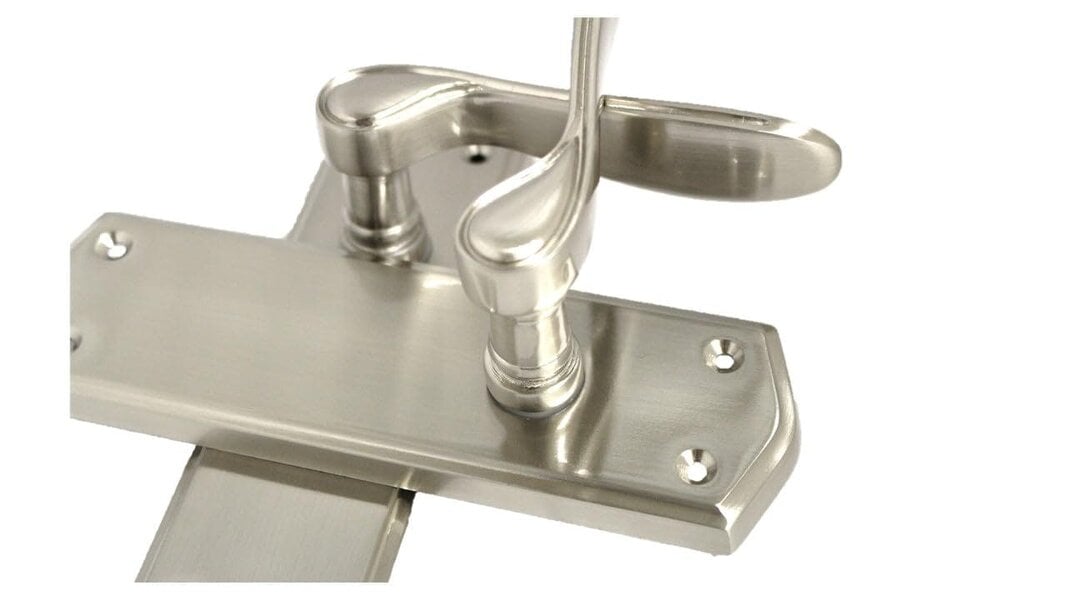 EDH Door Hardware Satin Nickel Internal Door Handles with Long Back Plate - Stellar Design (1 Pair of Handles)