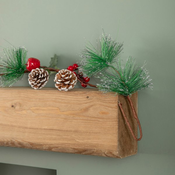 Samuel Alexander 1.5m Christmas Berry Garland with Pinecones and Silver Glitter Tips