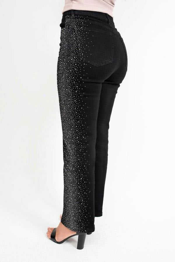Elyndra High Waisted Sparkle Straight Leg Jeans - Black