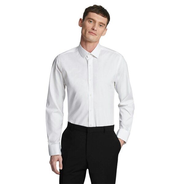 Limehaus Tailored Fit White Stretch Double Cuff Shirt