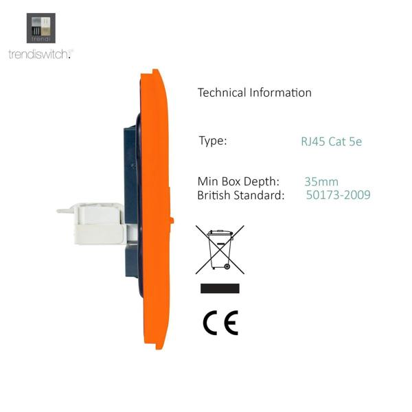 Trendi Switch 2 Gang RJ45 Cat 5e PC Ethernet Socket in Sunset Orange
