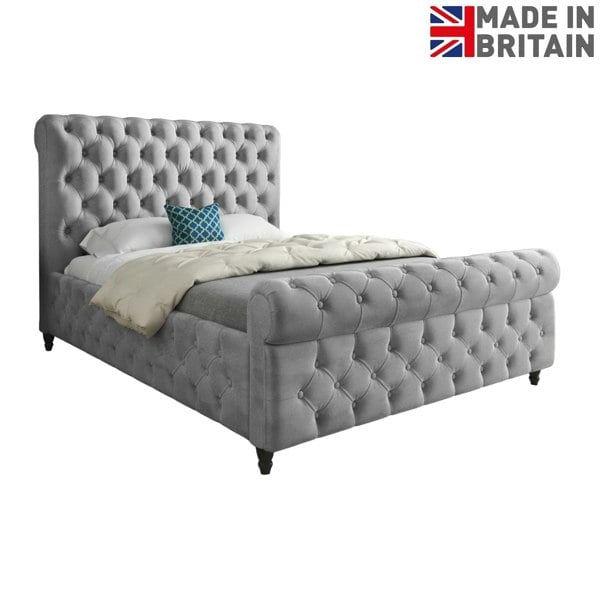 Casa Magna Savana Sleigh Upholstered Soft Velvet Bed Frame - Grey