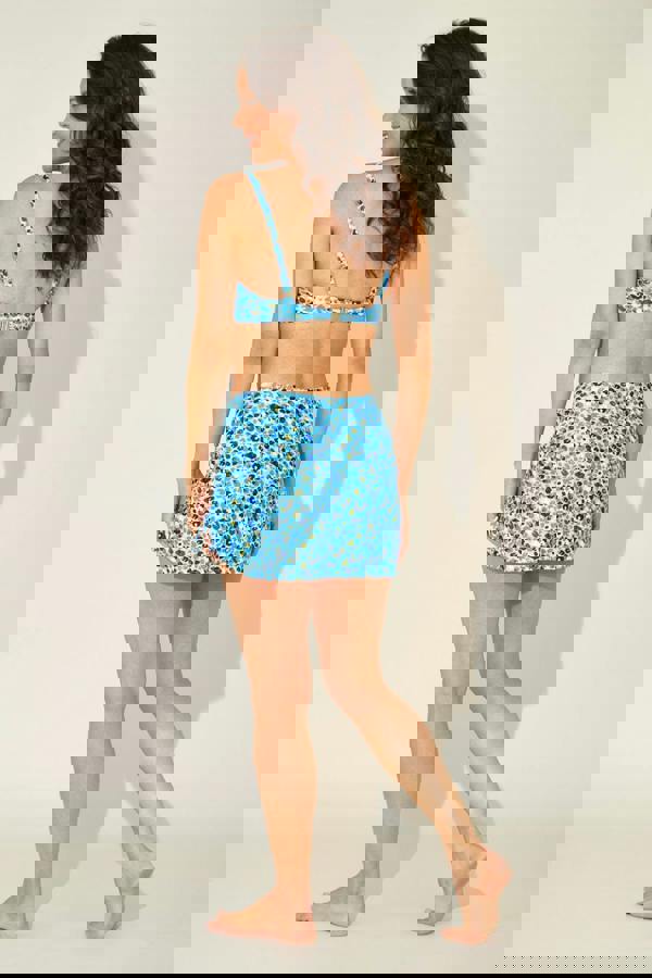 Blue Leopard Ruched Swim Skirt