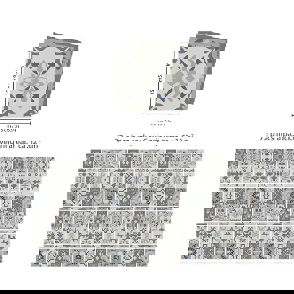 WT1563 - Palace Light Grey Moroccan Wall Tile Sticker Set - 15 cm x 15 cm - 24 pcs