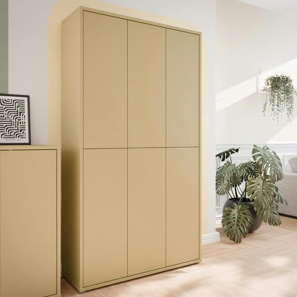 Furniture To Go Alice Springs Tall Shoe Cabinet with 6 Doors Push-to-Open in Butter Yellow