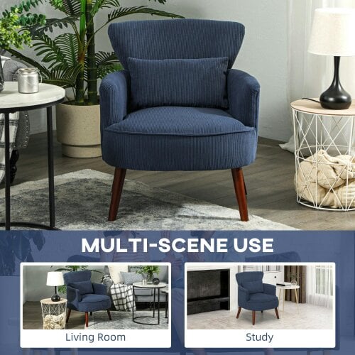 Wyld Haus Kesu Blue Corduroy Retro Style Accent Chair Dark Wooden Angled Legs