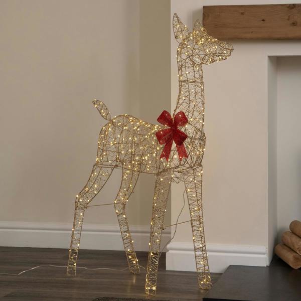 Samuel Alexander 1.1m Gold Elegance Twist Light Up Christmas Doe with 300 Warm White LEDs