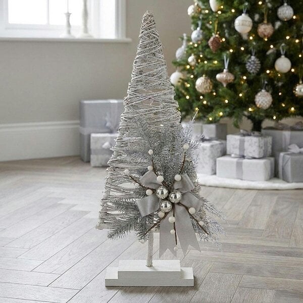 Garden Greatness White Wood Twig Tree Ornament with Bow
