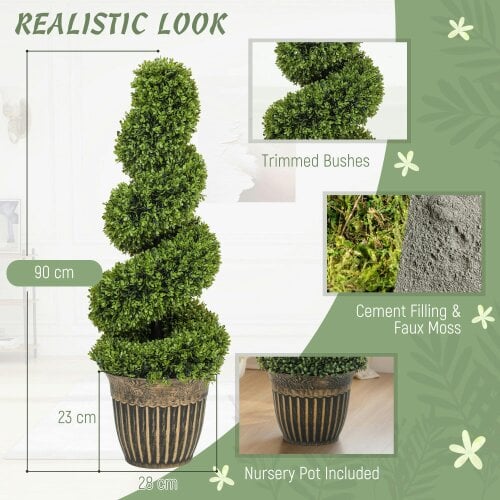 Wyld Haus Faha Set Of 2 Artificial Spiral Boxwood Topiary Trees In Pots 90cm