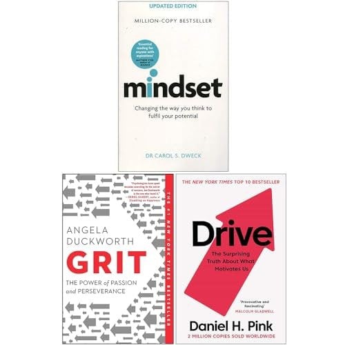 Mindset - Updated Edition, Grit, Drive The Surprising Truth About What Motivates Us 3 Book Set