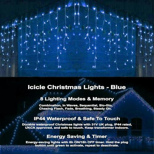 Blue LED Icicle String Fairy Lights with Timer, Memory Function and 10m Lead Wire in 960 or 1200 LED Options image 8